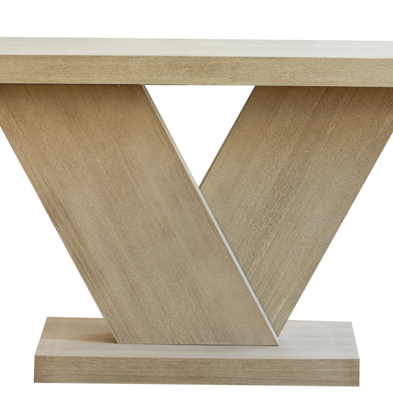 Console moderne à pieds en X avec placage en bois massif, table de couloir d'entrée robuste pour les petits espaces, table de chevet étroite Mid-Century avec design géométrique et plateau large