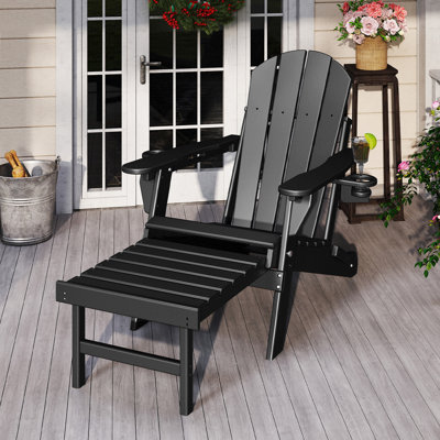 Hdpe Folding Adirondack Adjustable Chair With Ottoman And Cup Holders