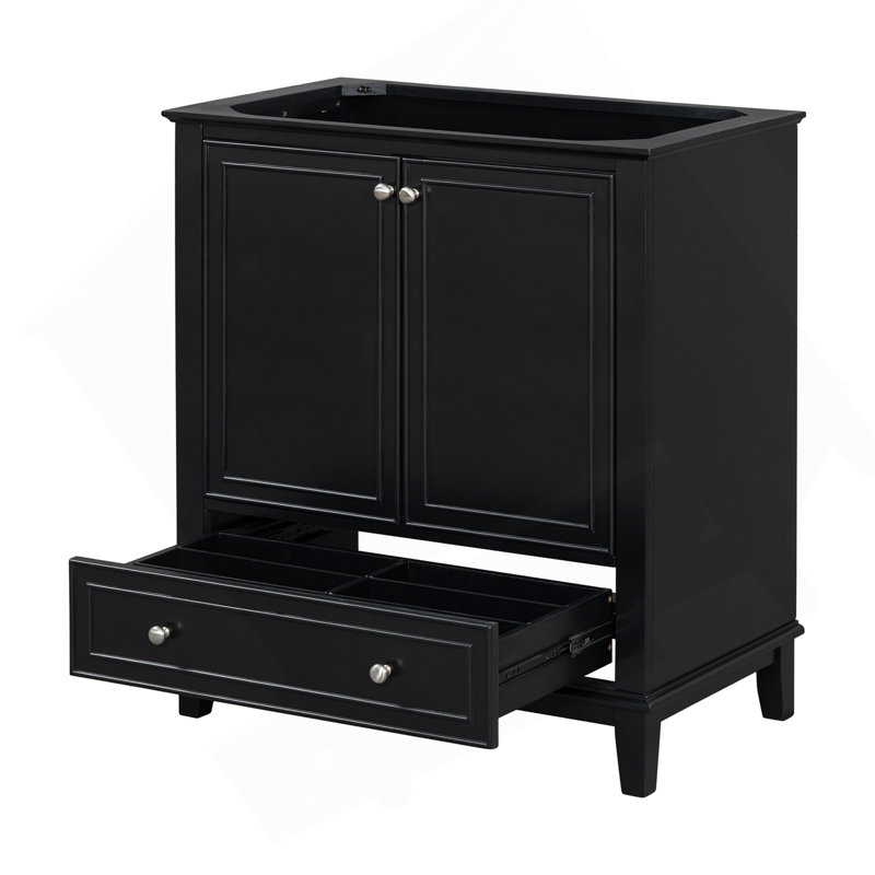Meuble-lavabo 30 po sans lavabo, base seulement, armoire de salle de bain multifonctionnelle avec portes et tiroir, cadre et panneau de fibres à densité moyenne, noir