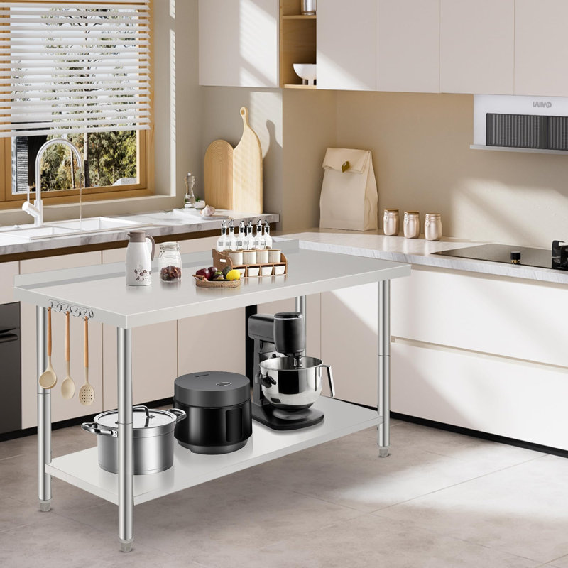 Stainless Steel Work Table with Adjustable Shelves for Kitchen, Garage, DIY Projects