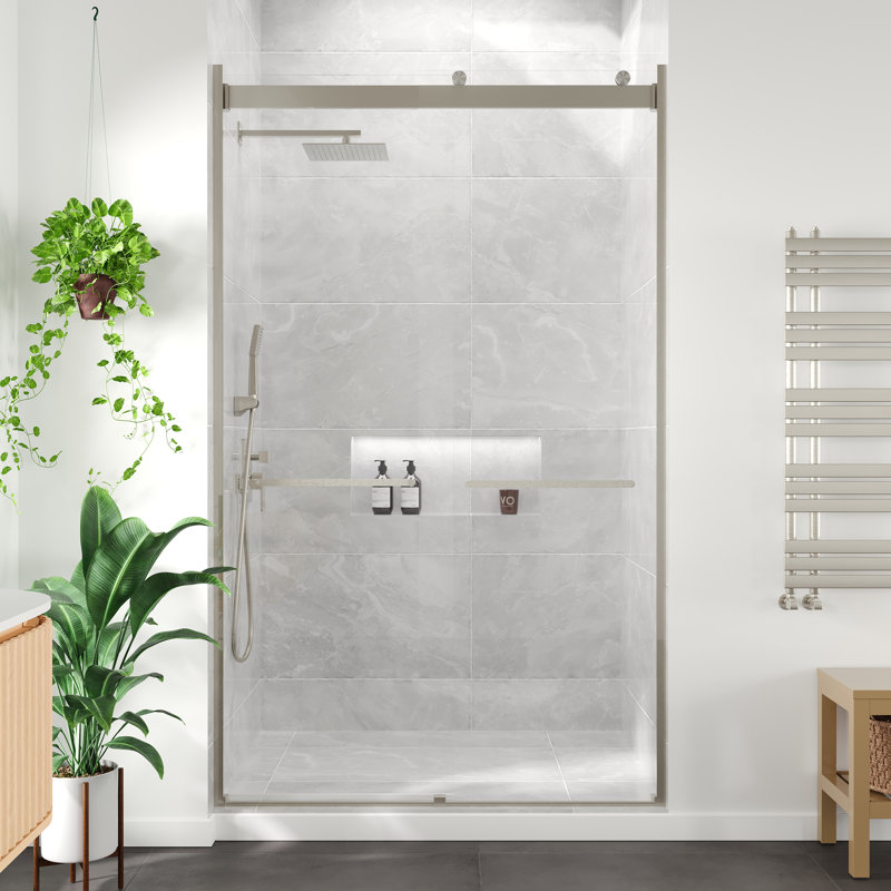 Glissoire Eviva X P 78 po H Porte de douche coulissante sans cadre en nickel brossé avec verre trempé H, Nickel brossé