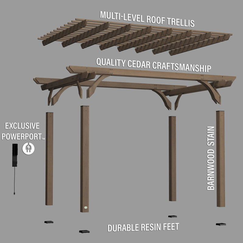 Somerville 14' x 10' Cedar Wood Pergola with USB Ports