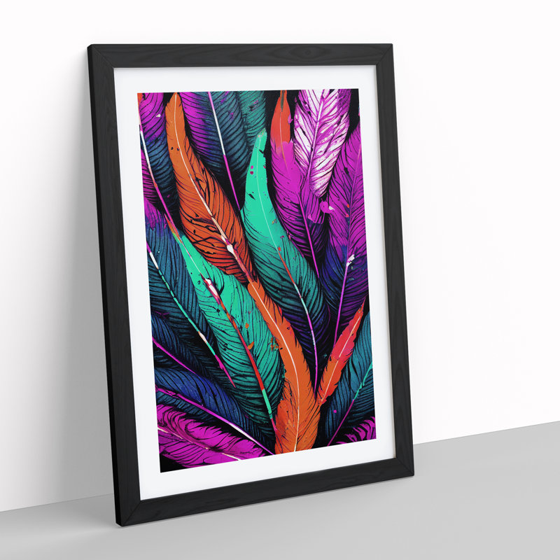 XV1022-4077X Splashed Feathers No.2 Abstract - Print, Black Framed, 66cm H x 48cm W, White