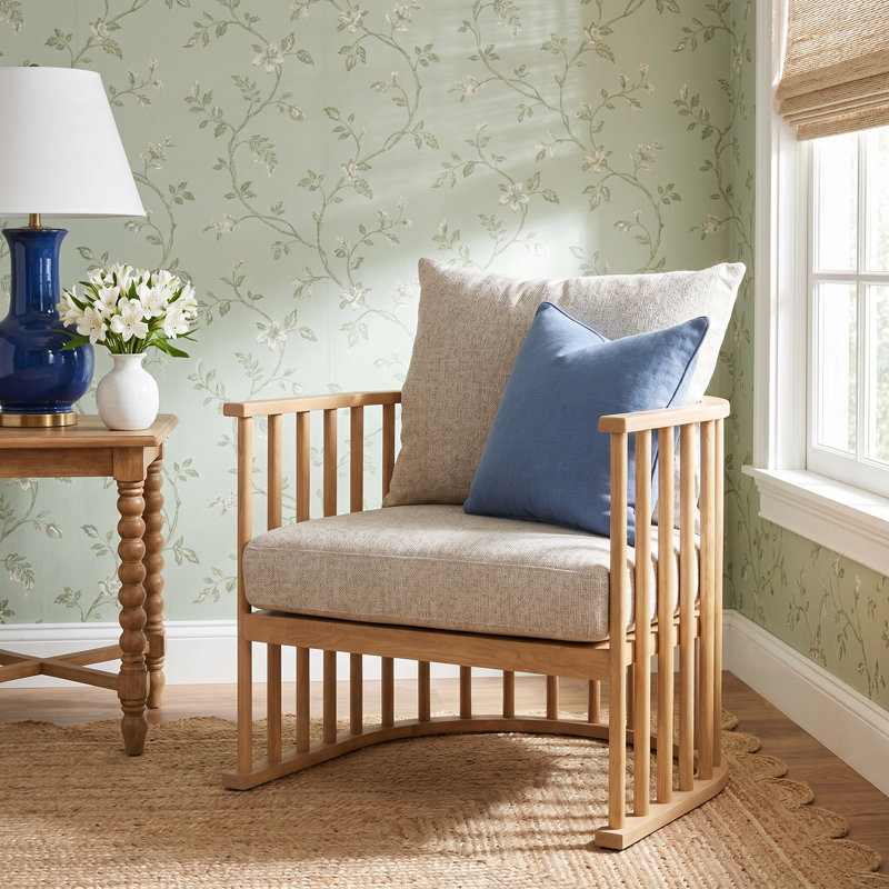 Fauteuil demi-tonneau Kathy, Sergé de coton beige, Brun clair
