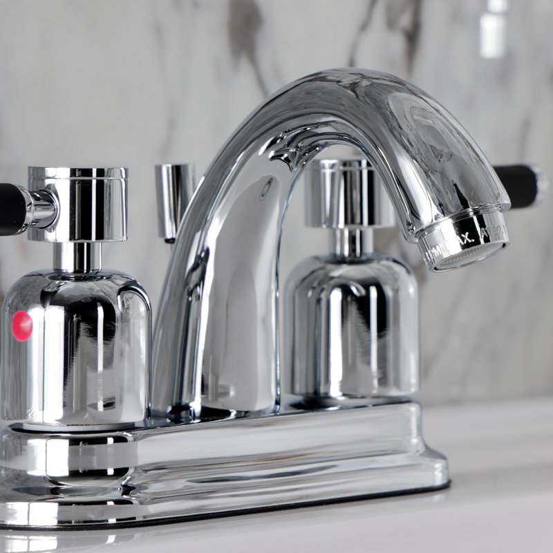 Kingston Brass Kaiser Two-Handle 3-Hole Deck Mount 4" Centerset Bathroom Faucet with Plastic Pop-Up, Polished Chrome