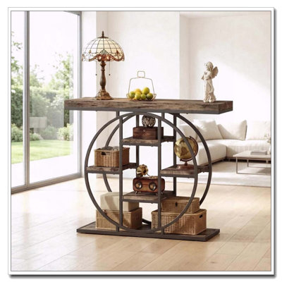Console chic avec étagères en chêne rustique