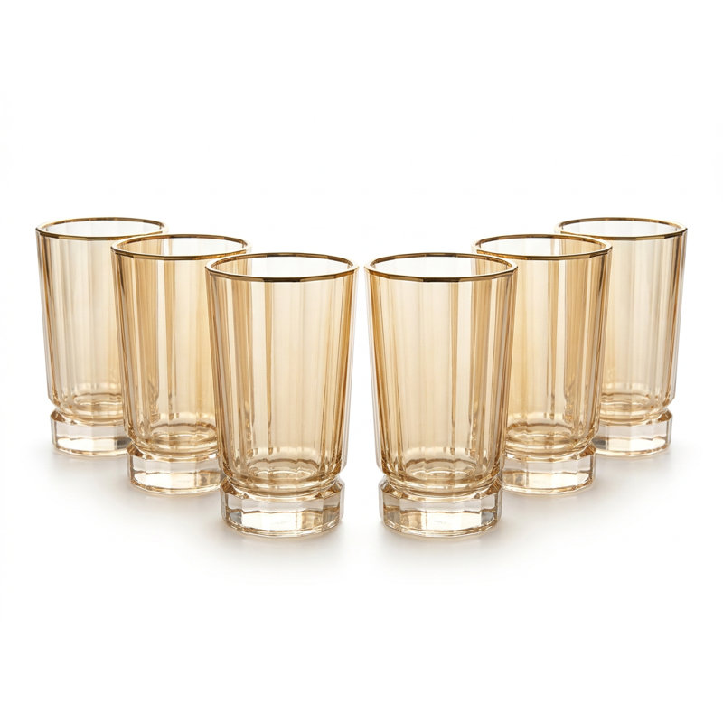 Verre à whisky Barski, ambre avec bordure dorée, 13 oz, ensemble de 6