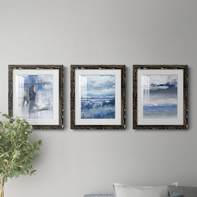 «Soft Solace Indigo», ensemble de 3 cadres photo, H 31,5 po x l 43,5 po x P 1 po, Noir