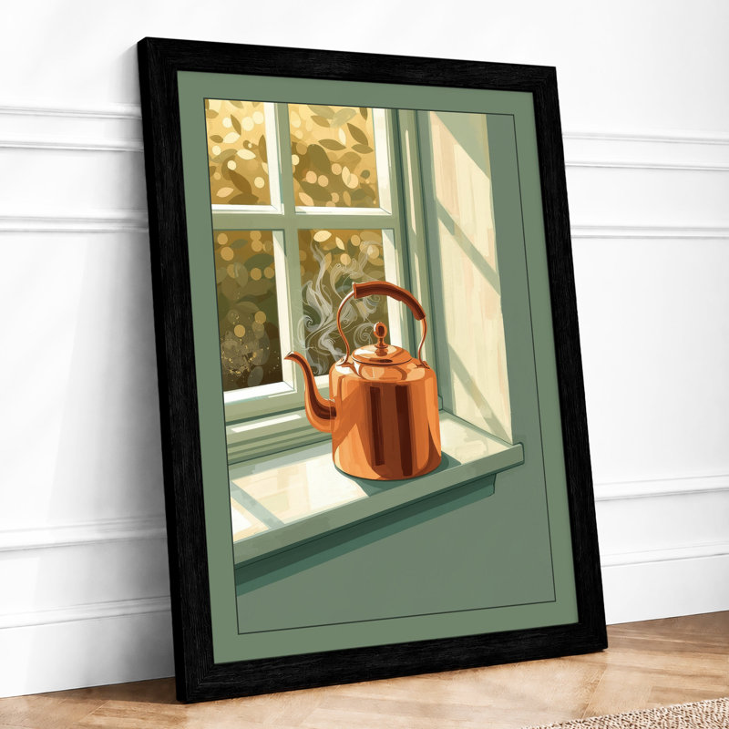 Sunlit Teapot Coastal - Framed Print, A3 - 42.0 x 29.7 cm, Black