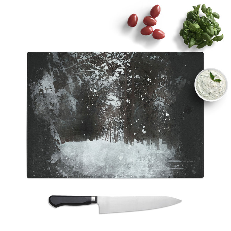 Road Through the Winter Forest Paint Splash Chopping Board, 0.4cm H x 20cm W x 28.5cm L