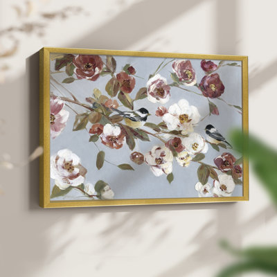 Chickadees and Blossoms II - Reproduction encadrée - Restickable