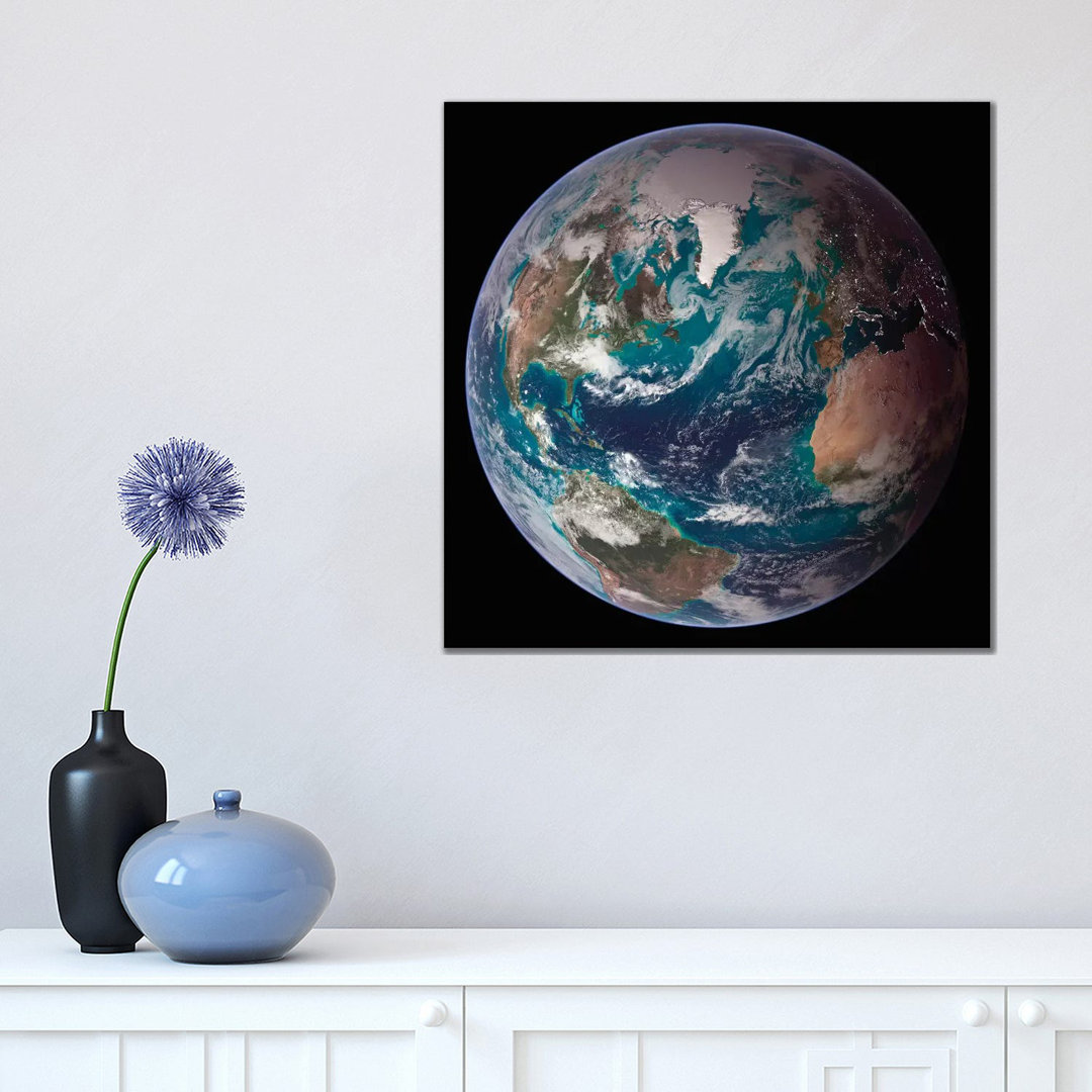 A Full View Of Earth Showing Global Data For Land Surface, Polar Sea Ice, And Chlorophyll by - Wrapped Canvas Graphic Art