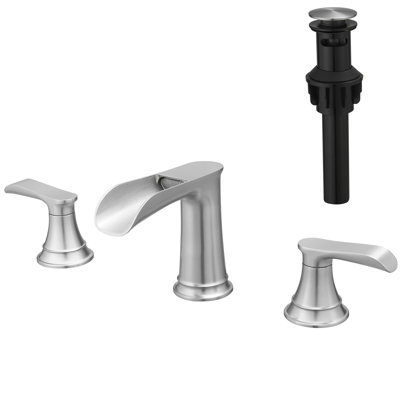 Bathroom Faucets For Sink 3 Hole ORB 8 Inch Widespread Bathroom Sink Faucet With Pop Up Drain Double Lever Handle Faucet Bathroom Vanity Faucet Basin Mixer Tap Faucet With Hose