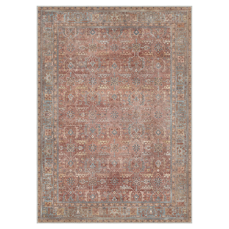 Tapis d'intérieur rouge / brun clair antidérapant Luftim, Rouge, Rectangle 6 pi x 9 pi