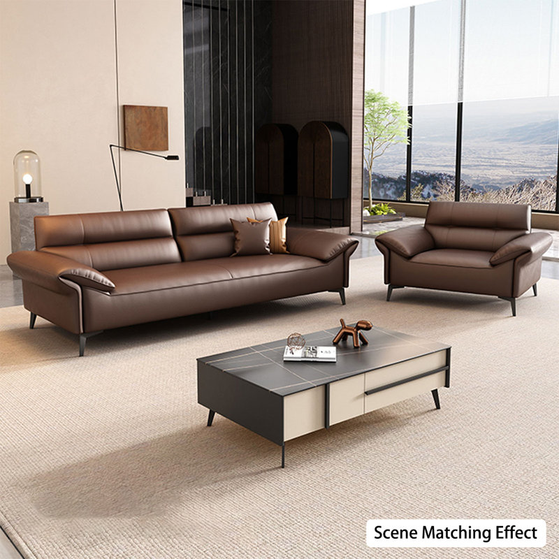Causeuse modulaire en cuir véritable Coffee Coffee, H 33,46 po x l 82,68 po x P 34,65 po