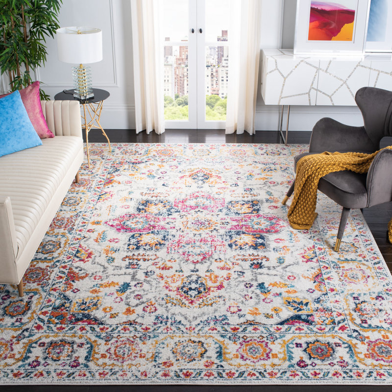 Tapis oriental fuchsia et ivoire Christa, Rectangle 9 pi x 12 pi