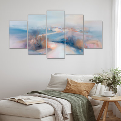 «Grey Pink Minimalisme» Village Mirage III - ensemble d'art mural sur toile