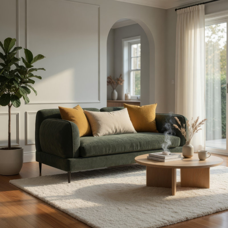 Causeuse en chenille rembourrée avec accoudoirs modernes vert
