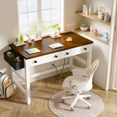 Small Desk With Power Outlets And USB,Rustic Farmhouse Computer Desk With Drawers & Side Storage,Writing Table For Home Office,Bedroom,Vanity by Millwood Pines