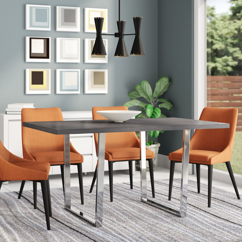 Table de salle à manger rectangulaire de 60 po en métal et stratifié pour la cuisine ou la salle à manger Dacian, Gris
