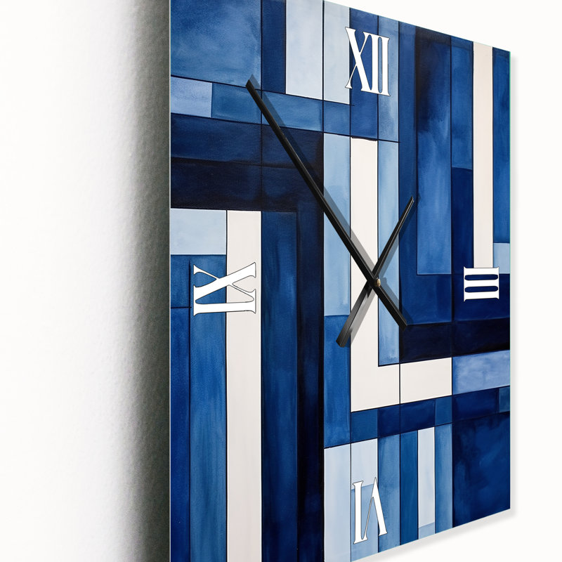 Horloge murale moderne bleu saphir symétrique I - formes abstraites, Très grand