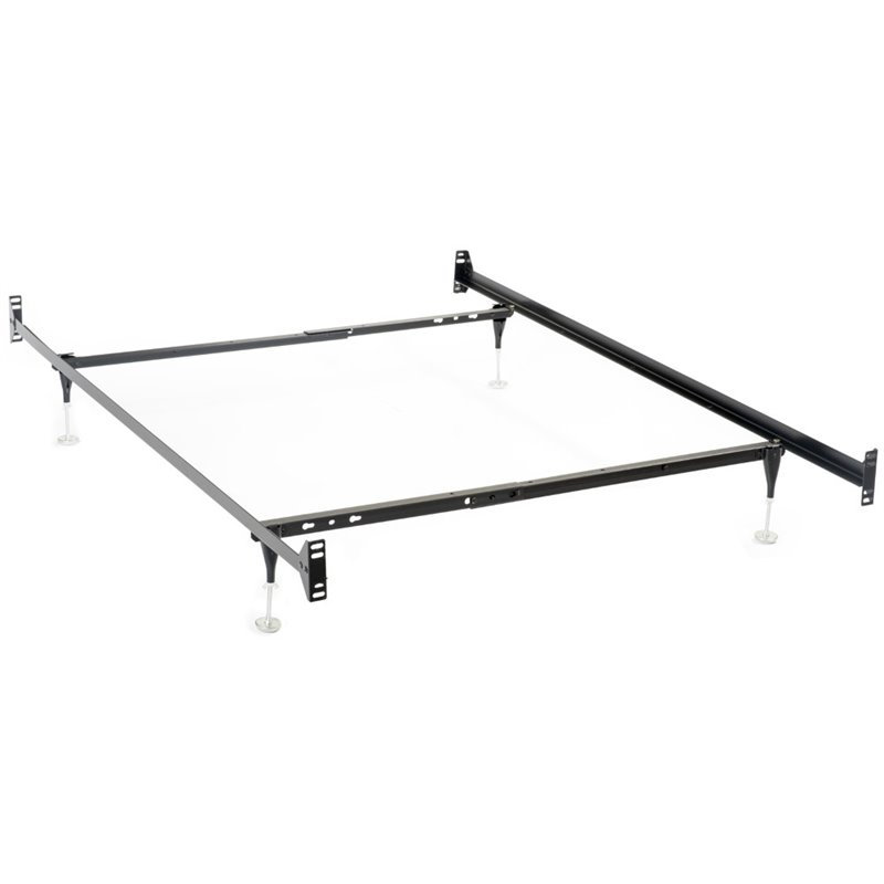 Structure de lit simple en métal avec glissières réglables noires