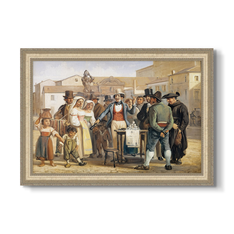 Un charlatan vendant du cirage sur la Piazza Barberini à Rome - Toile encadrée sur mesure de Wilhelm Marstrand, Framed Canvas