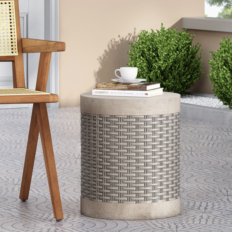 Table d'appoint chic pour patio - Béton léger, motif tressé, aucun assemblage requis. Style moderne.