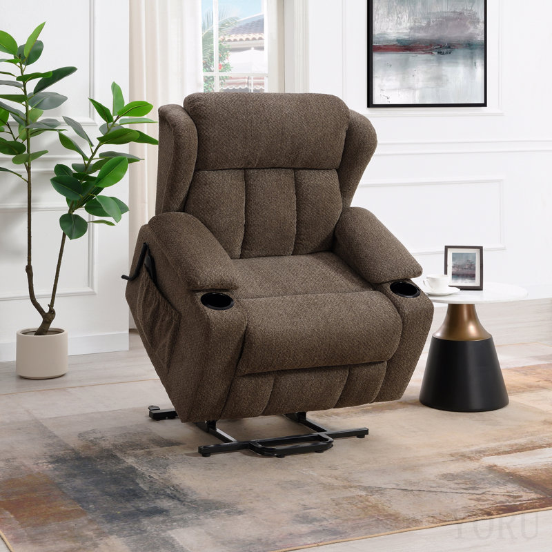 Fauteuil inclinable électrique en lin brun Lusio