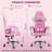 Cute Gaming Chair with Cat Paw Lumbar Cushion and Cat Ears, Ergonomic Computer Chair,Reclining PC Game Chair for Girl-880716779