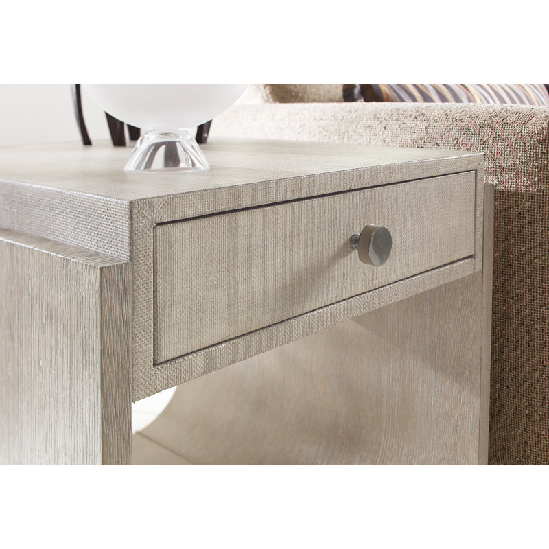Diamond Brown Oak and Raffia Rectangular End Table with Storage