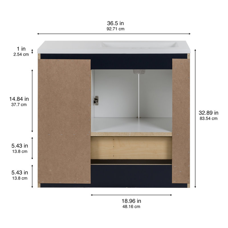 Spring Mill Emlyn 36.5" Free Standing Single Bathroom Vanity with Cultured Marble Top, Deep Blue