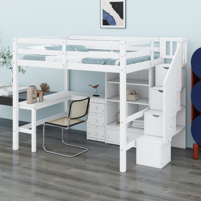 Lit mezzanine avec bureau en L et tiroirs