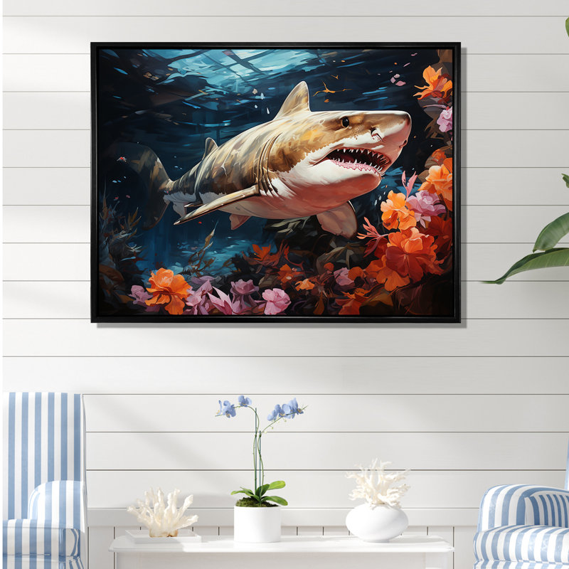 " Silent Hunter Sharks Portrait II ", Black Floater Framed, 24" H x 32" W x 1" D