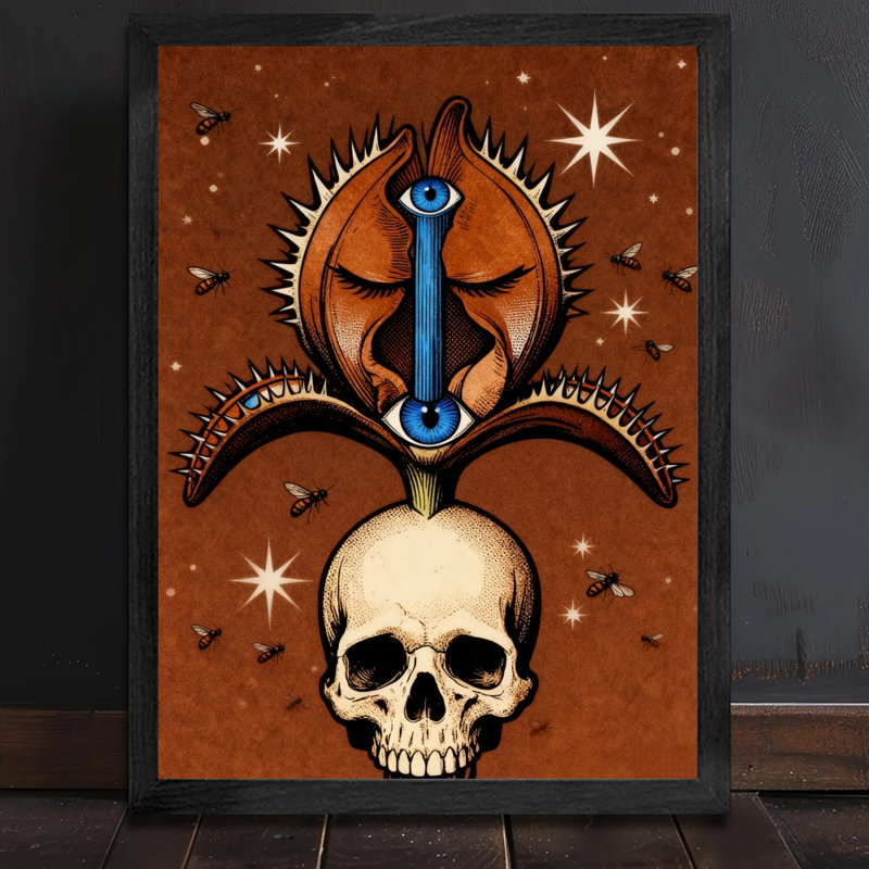 Reproduction d'art encadré noir avec fleurs et plantes aux talents et aux yeux uniques, H 37 po x l 25 po