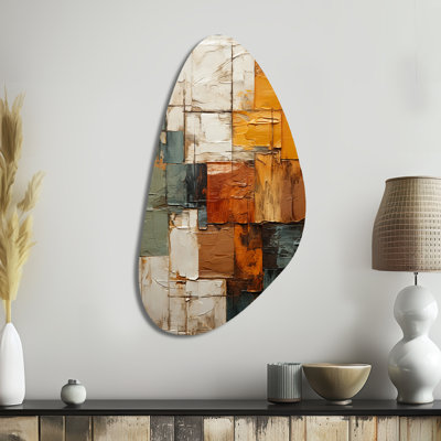 Hardedge Art Earthy Euphony I - Hard Edge Painting Asymmetrical Metal Wall Art, Modern Irregular Shape Metal Art Print