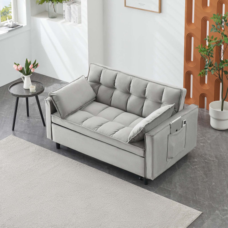 Causeuse Collinward de l 53 po avec dossier capitonné réglable et prise USB Collinward, Silver Velvet 2
