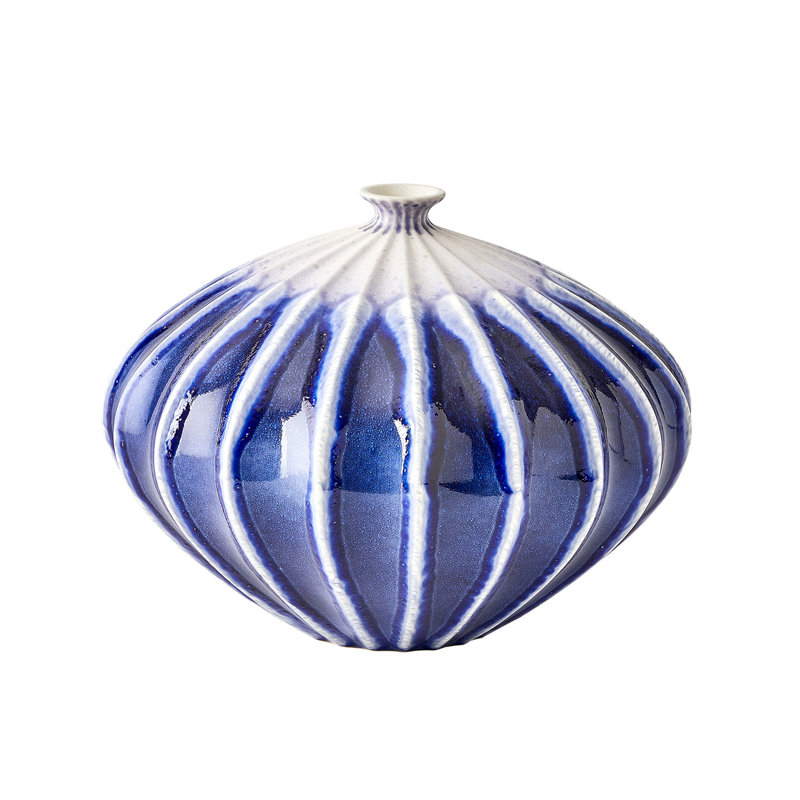 Furrow Handmade Ceramic Table Vase, 11" H x 15" W x 15" D, Deep Blue