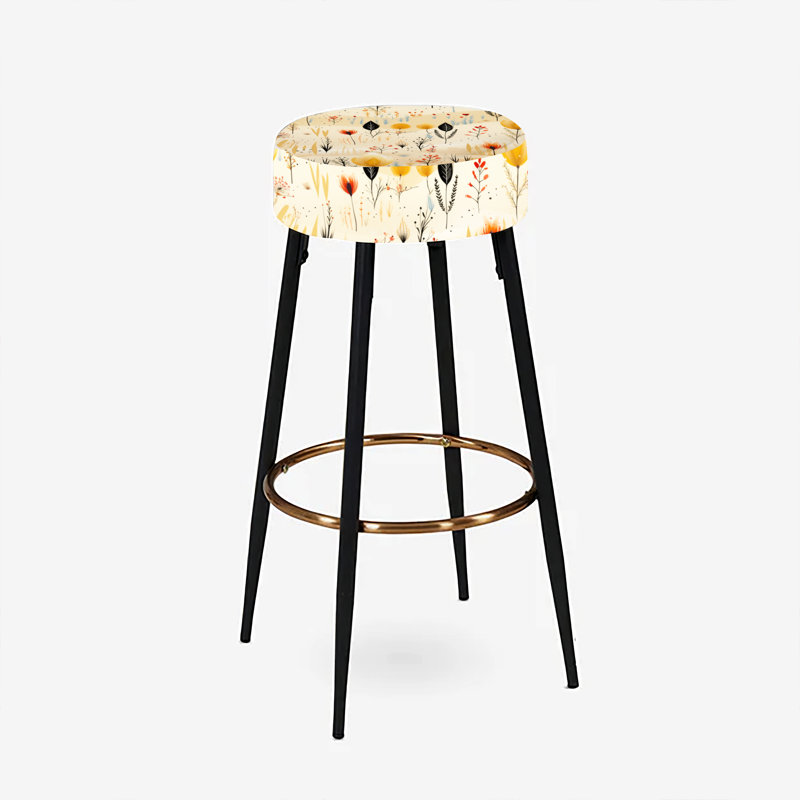 Ensemble de 2 tabourets de bar à motif floral bohème beige
