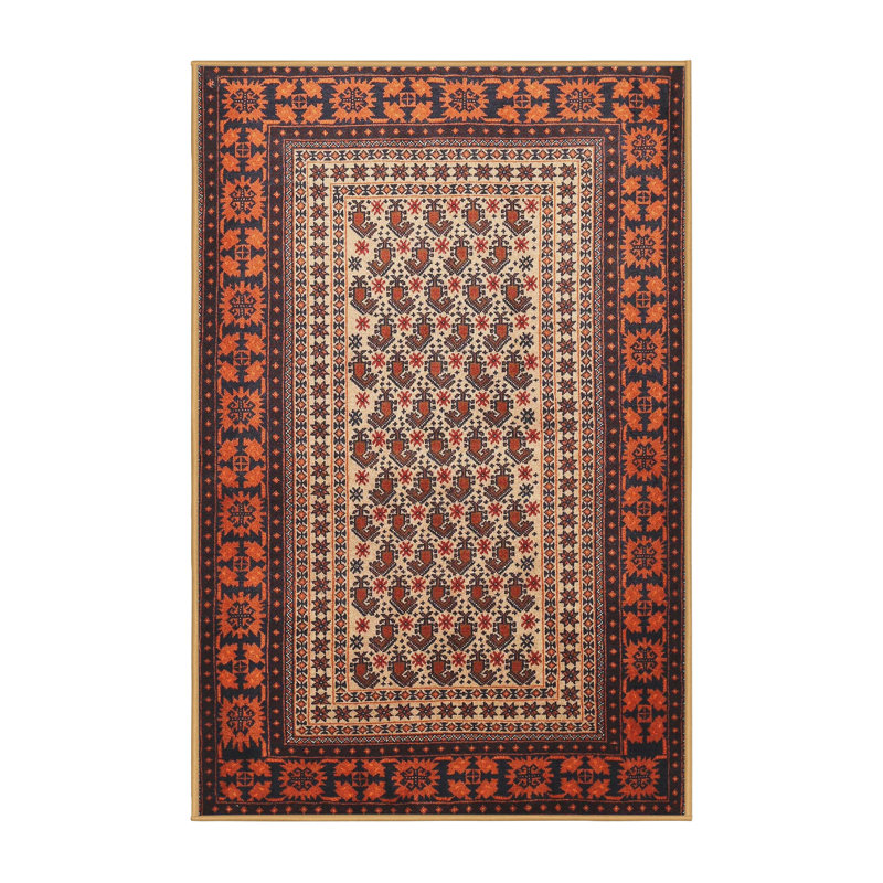 Tapis traditionnel brun / rouge Alandra, Rectangle 7 pi x 9 pi