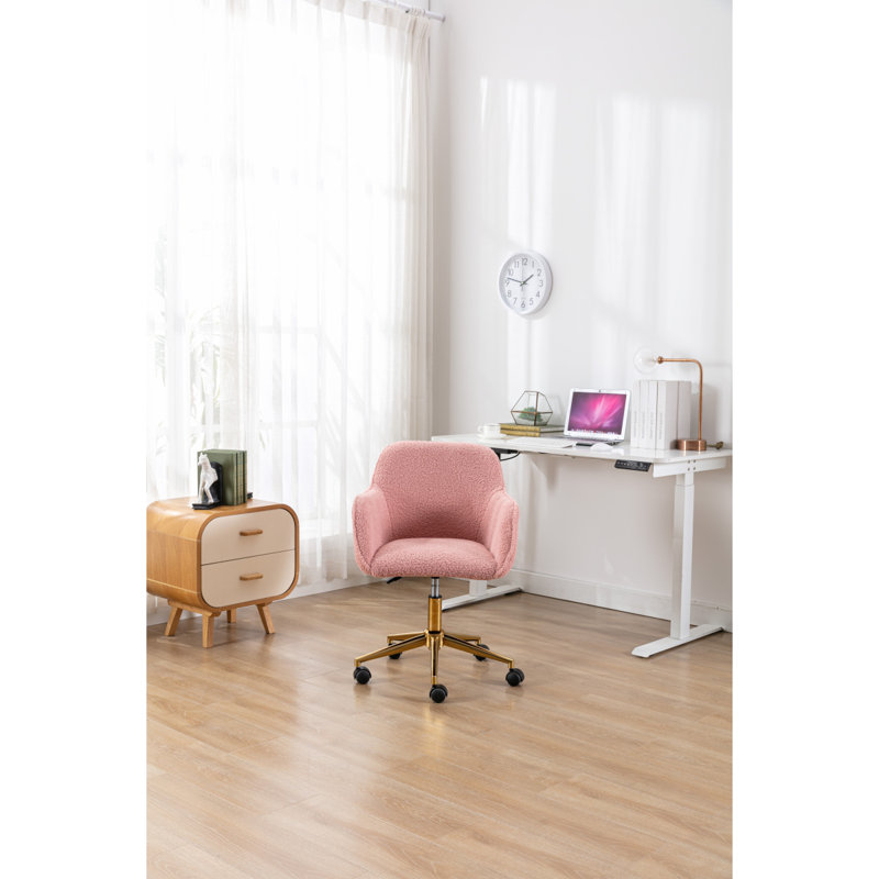 Chaise de bureau polyvalente et réglable avec pieds en métal et roulettes lisses pour un confort accru, Laine rose