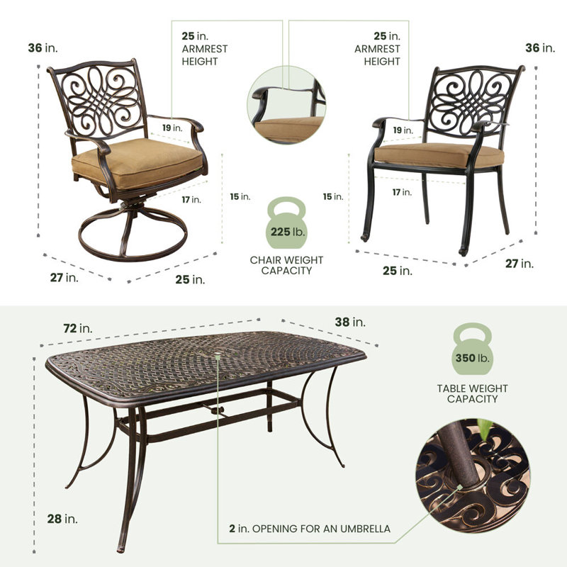 Carleton Rectangular 6- Person 72" Long Dining Set with Cushions