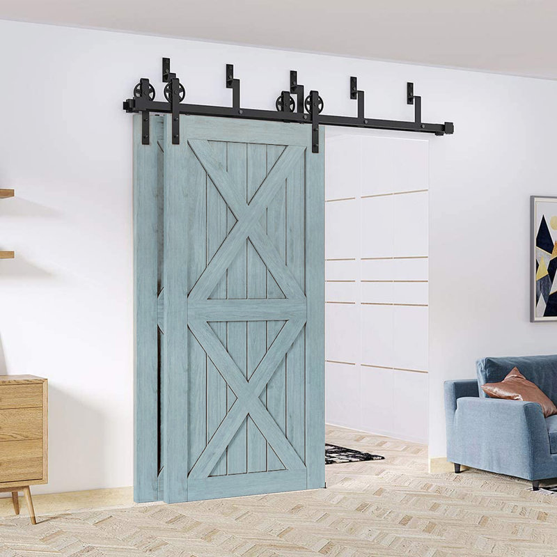48 in. Black Steel Sliding Barn Door Hardware Kit