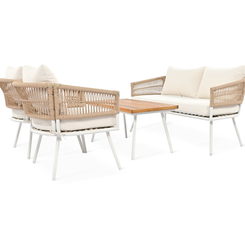 Patio en corde tissée avec matériaux de décoloration - Coussins de dossier confortables pour meubles beiges