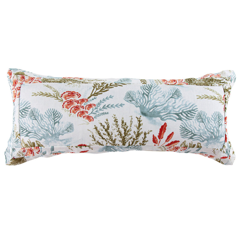 Oceania Coastal Coral Print Linen Blend Classic Chic Casual Decorative Lumbar Pillow 14x36 inch, Blue/Red/Green/White