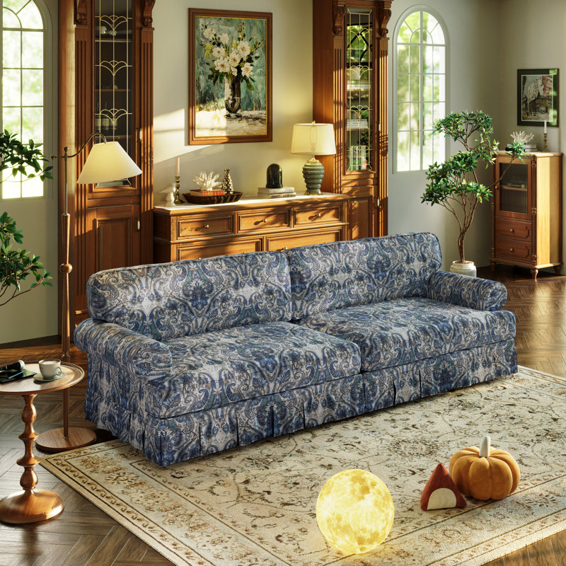 Canapé 4 places Rylith, Motif floral bleu, 4, H 33,5 po x l 93,7 po x P 38,2 po