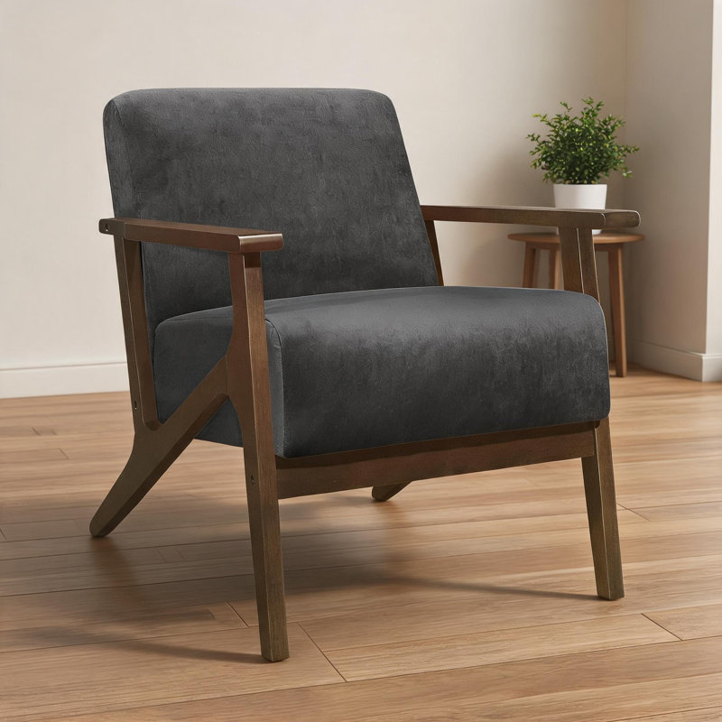 Fauteuil d'appoint, structure en bois massif, revêtement en velours gris froid pour salon et chambre à coucher, Grey