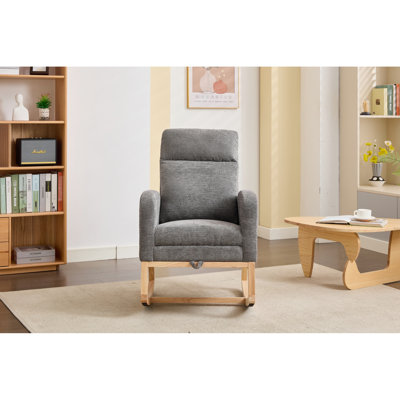 High Upholstered Nursery Glider Rocker With Side Pocket And Solid Wood Legs, Modern Accent Rocking Chair, Comfy Armchair, 29.18 In Depth, 24.36 Width, 41.84 Height, 43.61 Lb Weight, Dark Gray Blend