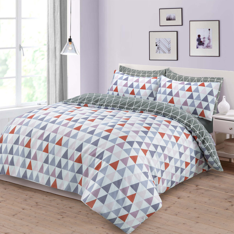 Lund Geometric Shapes Duvet Cover Set with Pillowcases, Double Duvet Cover + 2 Standard Pillowcases