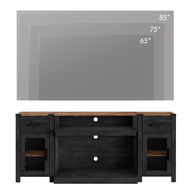 Meuble télé Gracie Oaks pour téléviseur de 85 po ou moins, Noir, noir, noir, noir